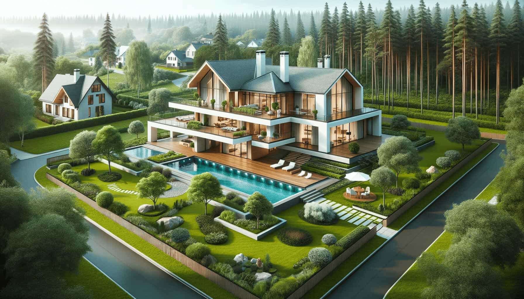 DALL·E 2023 10 16 13.52.52 Photo of a beautifully constructed modern house on a piece of land with a lush green garden DALL·E 2023 10 16 13.52.52 Photo of a beautifully constructed modern house on a piece of land with a lush green garden