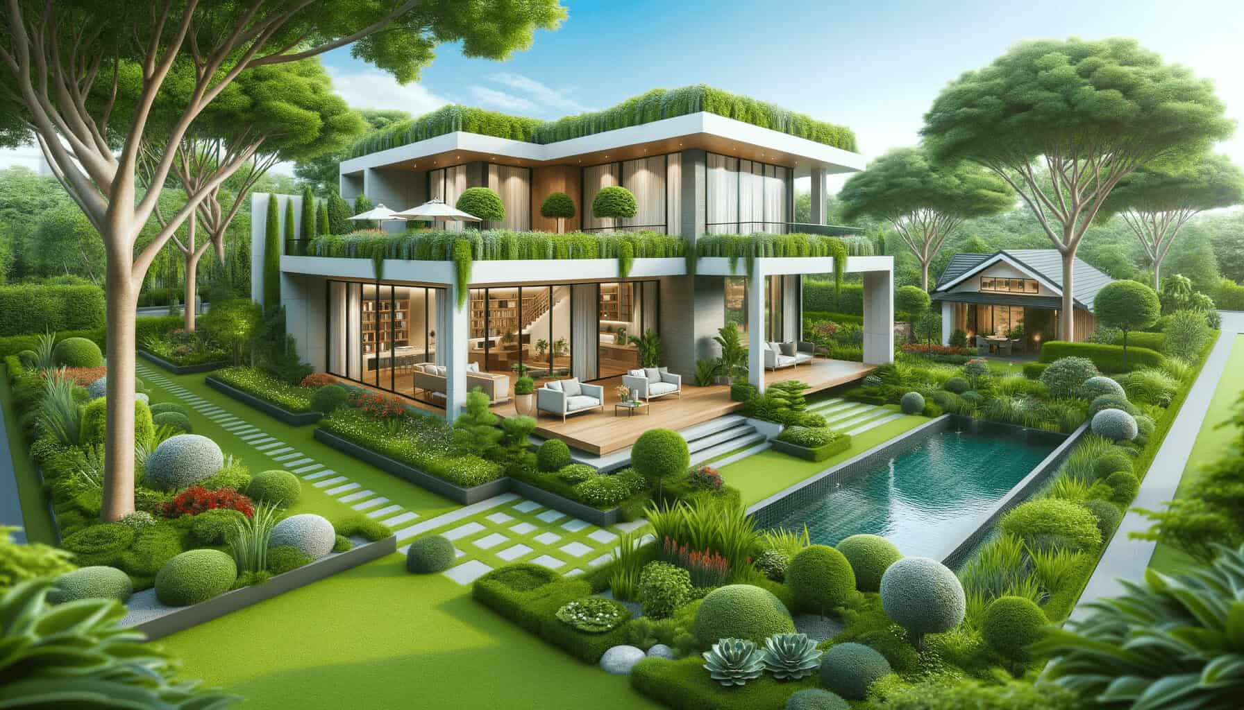 DALL·E 2023 10 16 14.02.37 Photo of a newly built modern house with a lush garden representing the final outcome of using IBS technology in house construction DALL·E 2023 10 16 14.02.37 Photo of a newly built modern house with a lush garden representing the final outcome of using IBS technology in house construction