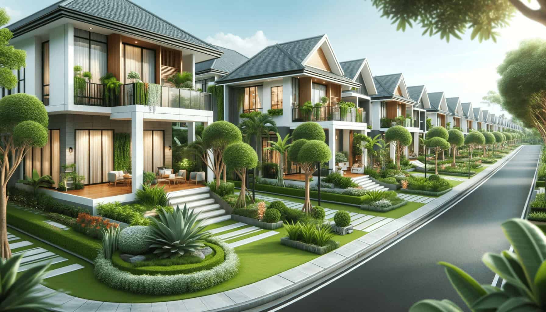 DALL·E 2023 10 16 16.54.28 Photo of a stylish new housing development showcasing various house designs with greenery around DALL·E 2023 10 16 16.54.28 Photo of a stylish new housing development showcasing various house designs with greenery around