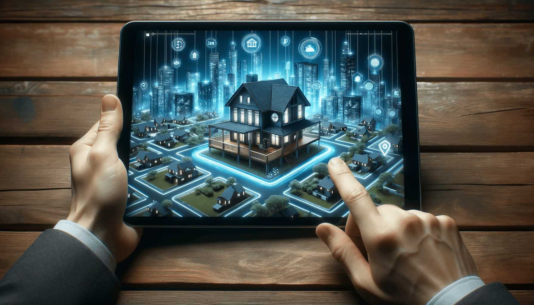 DALL·E 2023 10 17 11.13.19 Photo of a digital tablet displaying a virtual house tour symbolizing the rise of technology in real estate during the pandemic DALL·E 2023 10 17 11.13.19 Photo of a digital tablet displaying a virtual house tour symbolizing the rise of technology in real estate during the pandemic