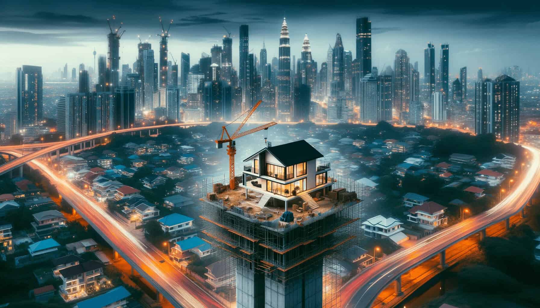 DALL·E 2023 10 17 11.20.45 Photo of a modern house being constructed with the city skyline in the background emphasizing the concept of real estate investment in a growing city DALL·E 2023 10 17 11.20.45 Photo of a modern house being constructed with the city skyline in the background emphasizing the concept of real estate investment in a growing city