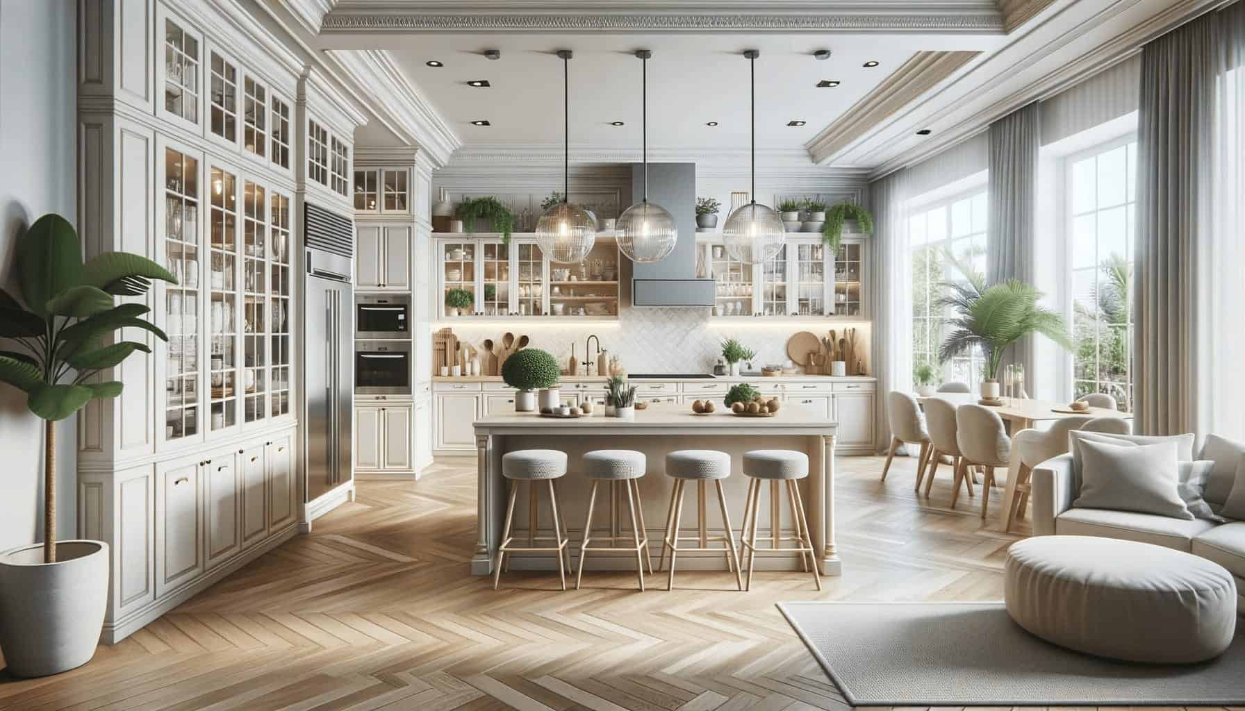DALL·E 2023 10 17 17.45.29 Photo of a spacious kitchen with modern appliances and a central island highlighting the results of a budget friendly renovation