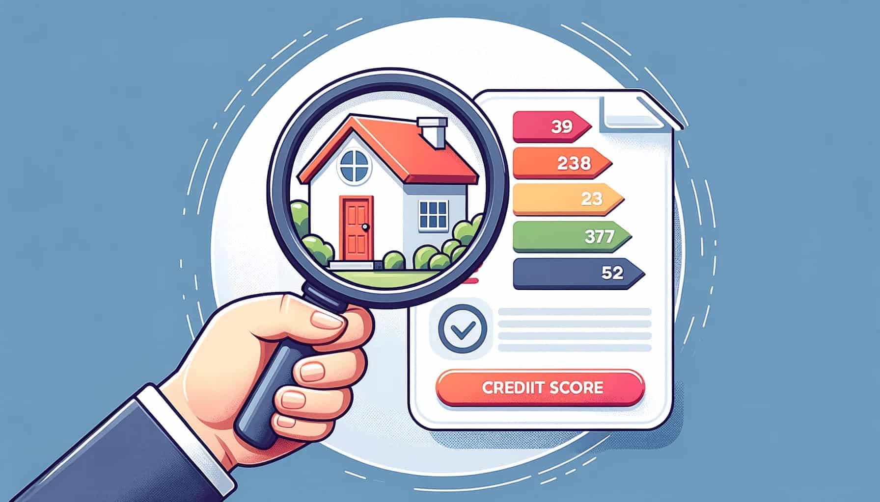 DALL·E 2023 10 17 18.31.26 Illustration of a magnifying glass over a house emphasizing the importance of understanding credit scores in home financing DALL·E 2023 10 17 18.31.26 Illustration of a magnifying glass over a house emphasizing the importance of understanding credit scores in home financing
