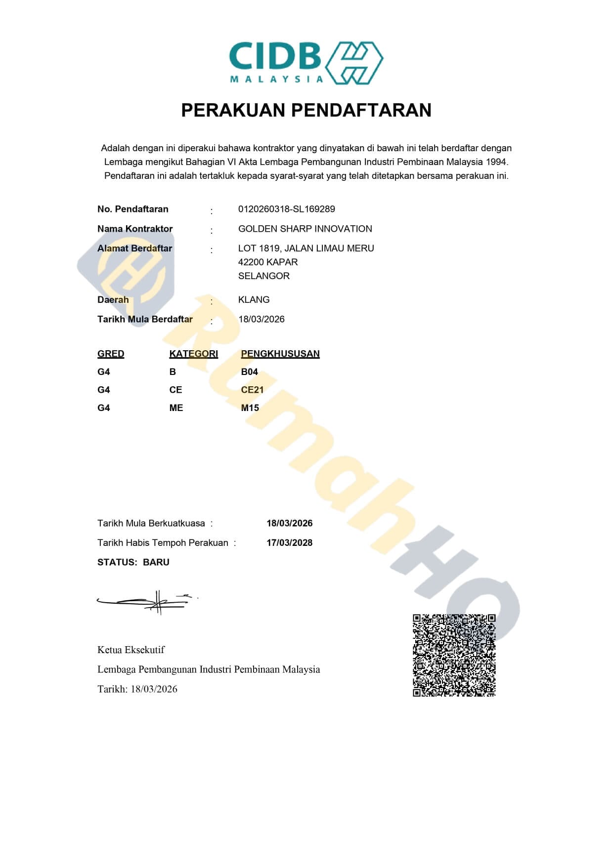 Syarikat 3 Sijil pendaftaran SSM RumahHQ - Golden Sharp Innovation IP0580950-X